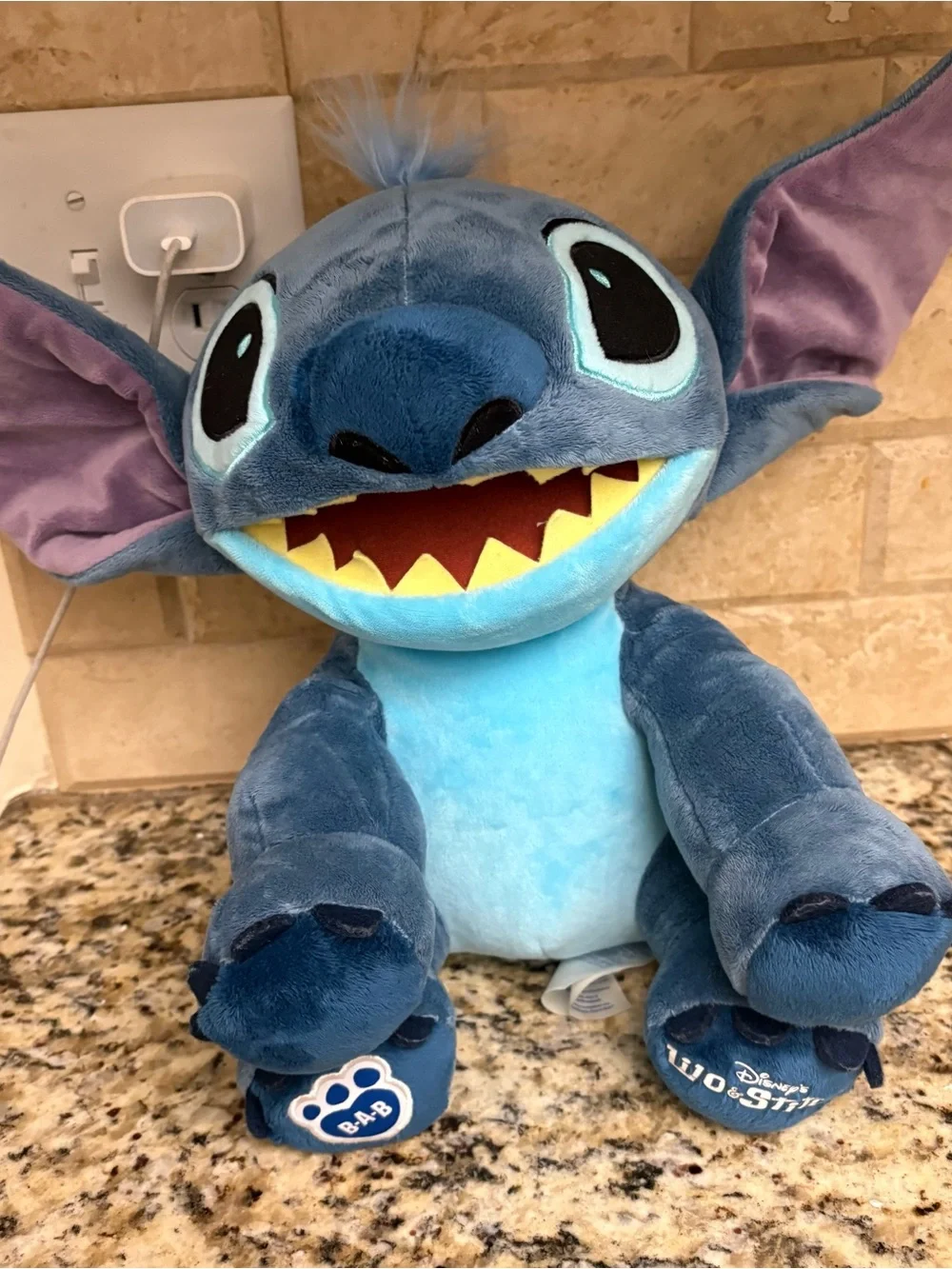 Build-A-Bear Blue Stitch Plush with Purple Ear Lining and Yellow Mouth
